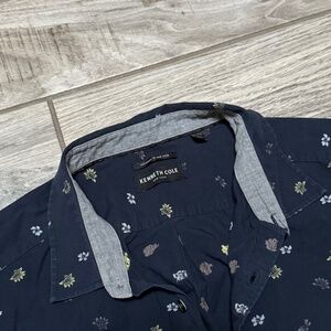 Kenneth Cole navy blue floral short sleeve men xl button up shirt
